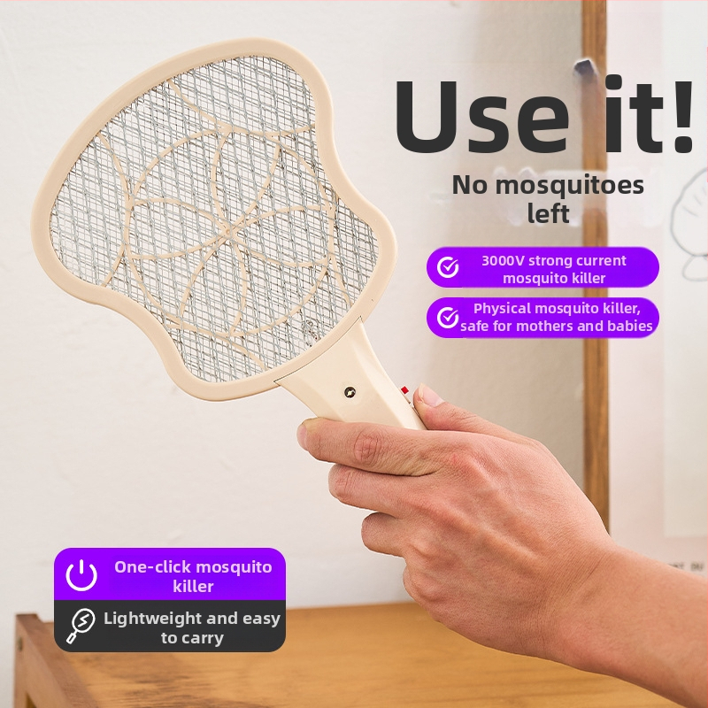 Elektriline käsi-moskitovõrk, LED-valgus, alumiiniumvõrk, fikseeritud pea, ilma sisseehitatud akuta, sobib kuni 10 m²