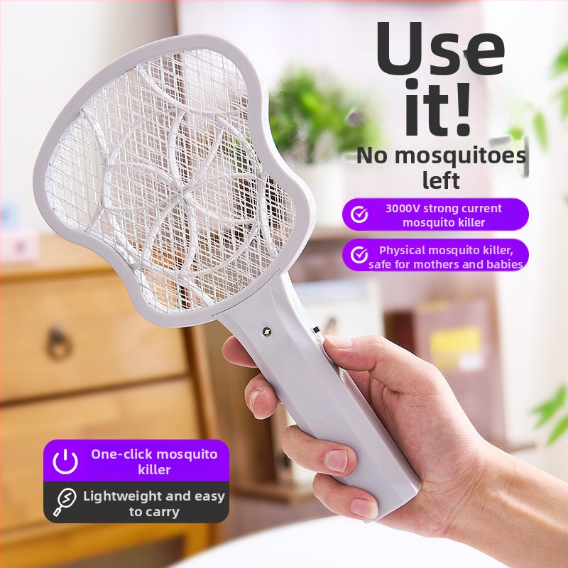 Електрическа ръчна мухобойка с LED светлина, алуминиева мрежа, неподвижна глава, без вградена батерия, подходяща за площ до 10 м²