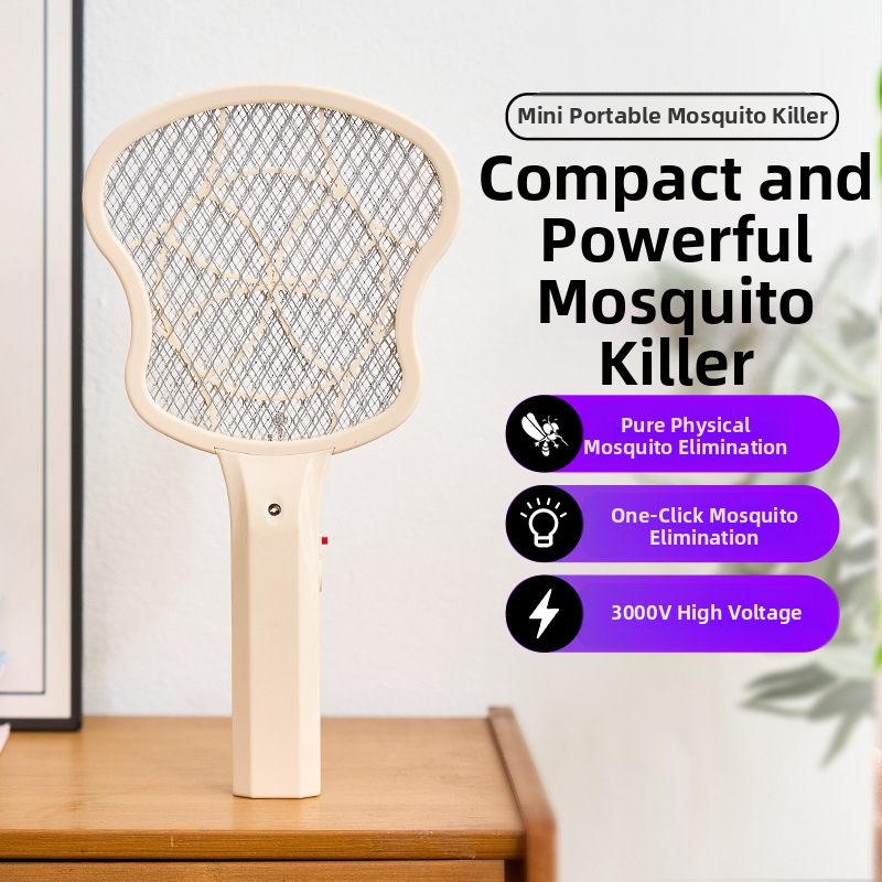 Електрическа ръчна мухобойка с LED светлина, алуминиева мрежа, неподвижна глава, без вградена батерия, подходяща за площ до 10 м²