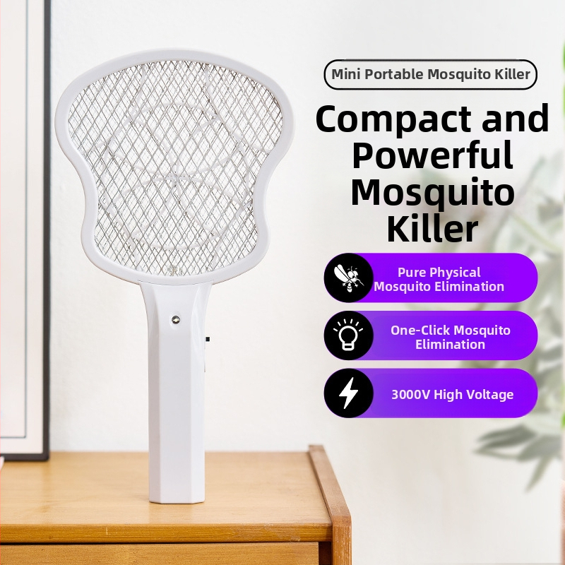 Електрическа ръчна мухобойка с LED светлина, алуминиева мрежа, неподвижна глава, без вградена батерия, подходяща за площ до 10 м²