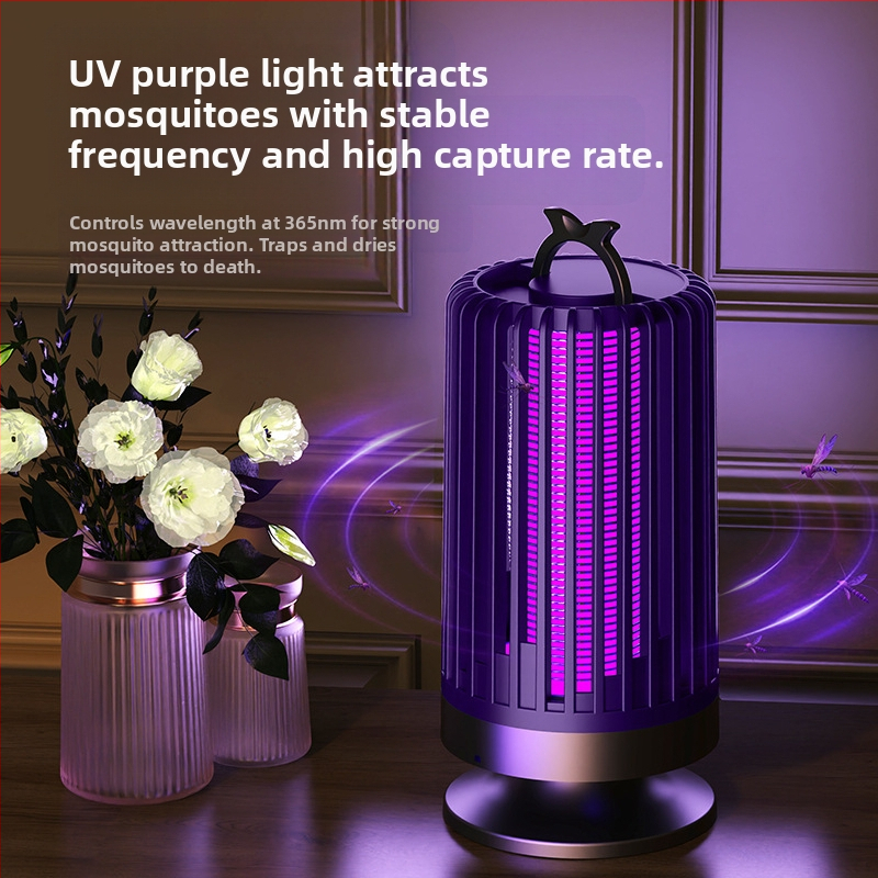 Комарена лампа за вътрешна употреба, безшумен електрошоков ловец на комари, UV светлина, корпус PP, подходяща за площи до 10㎡