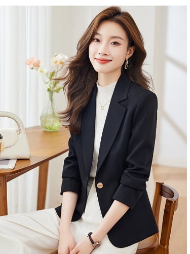 Γυναικείο σακάκι με στενή γραμμή, μονόχρωμο, γιακά σακάκι, μακριές μανίκες, κουμπί μπροστά, πολυεστέρας, 90–95% πολυεστέρα, επαγγελματικό καθημερινό ύφος