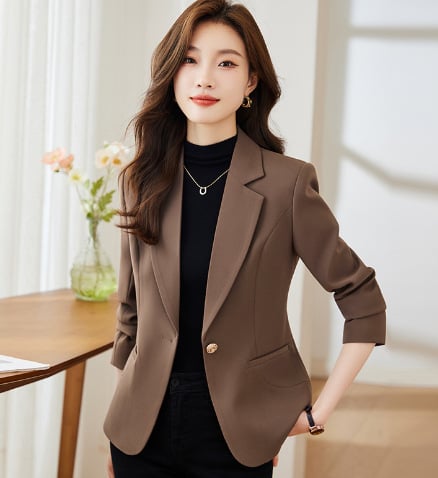 Γυναικείο σακάκι με στενή γραμμή, μονόχρωμο, γιακά σακάκι, μακριές μανίκες, κουμπί μπροστά, πολυεστέρας, 90–95% πολυεστέρα, επαγγελματικό καθημερινό ύφος