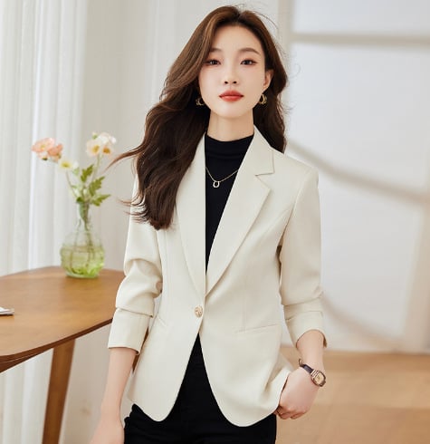 Γυναικείο σακάκι με στενή γραμμή, μονόχρωμο, γιακά σακάκι, μακριές μανίκες, κουμπί μπροστά, πολυεστέρας, 90–95% πολυεστέρα, επαγγελματικό καθημερινό ύφος
