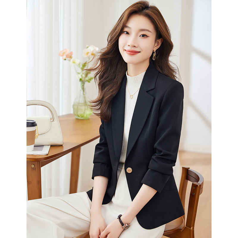 Γυναικείο σακάκι με στενή γραμμή, μονόχρωμο, γιακά σακάκι, μακριές μανίκες, κουμπί μπροστά, πολυεστέρας, 90–95% πολυεστέρα, επαγγελματικό καθημερινό ύφος