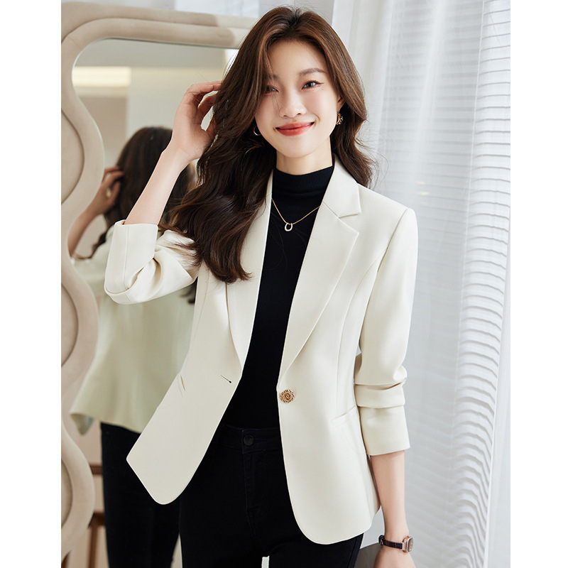 Γυναικείο σακάκι με στενή γραμμή, μονόχρωμο, γιακά σακάκι, μακριές μανίκες, κουμπί μπροστά, πολυεστέρας, 90–95% πολυεστέρα, επαγγελματικό καθημερινό ύφος