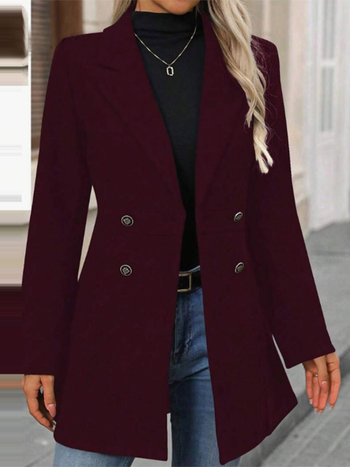 Γυναικείο παλτό με εφαρμοστή γραμμή και πέτο, μακριά μανίκια, μεσαίο μήκος, μονόχρωνος πολυεστέρας