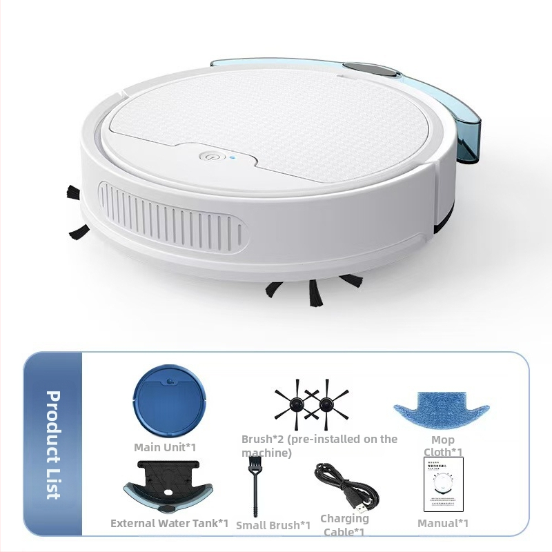 Visu vienā tīrīšanas robots: putekļu sūcējs, slotas un mazgāšana; modelis 888, nejauša navigācija, 3.7V USB 9W, sūkšana <1000 Pa, platība 70–90 m², darbība 0–60 min