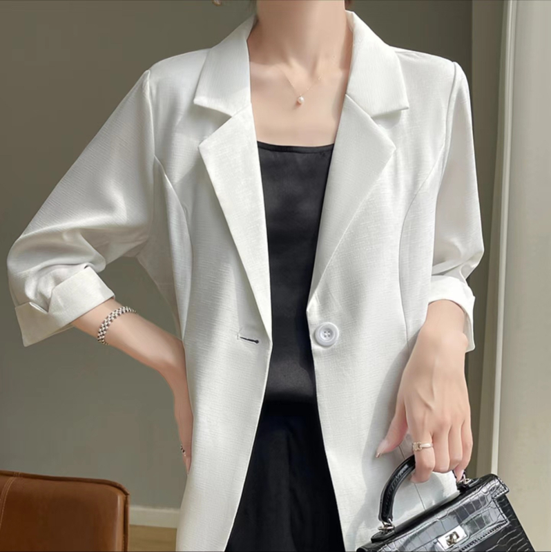 Γυναικείο σακάκι κοστουμιού, λεπτό, 3/4 μανίκι, γιακά τύπου εικόνας, με ένα κουμπί