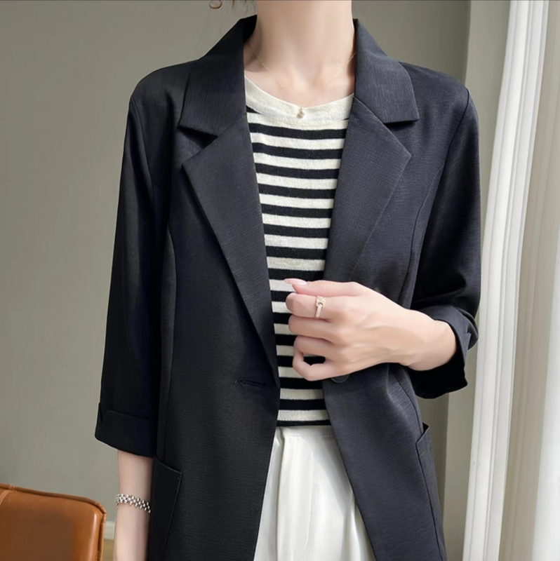 Γυναικείο σακάκι κοστουμιού, λεπτό, 3/4 μανίκι, γιακά τύπου εικόνας, με ένα κουμπί