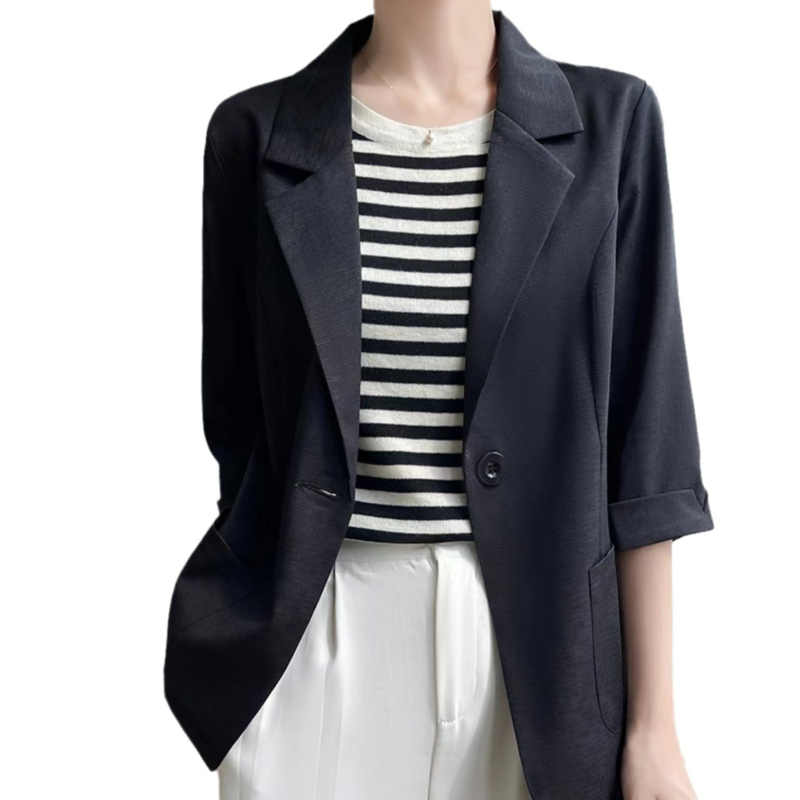 Γυναικείο σακάκι κοστουμιού, λεπτό, 3/4 μανίκι, γιακά τύπου εικόνας, με ένα κουμπί