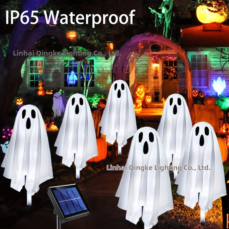 Solárna Halloween duch podzemná lampa do dvora – IP65, 0,3W, 6–12 h, materiály: plast/kovové umenie/textília, CE certifikát