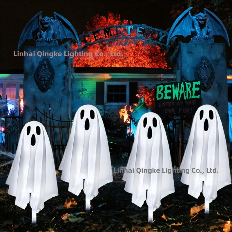 Solárna Halloween duch podzemná lampa do dvora – IP65, 0,3W, 6–12 h, materiály: plast/kovové umenie/textília, CE certifikát