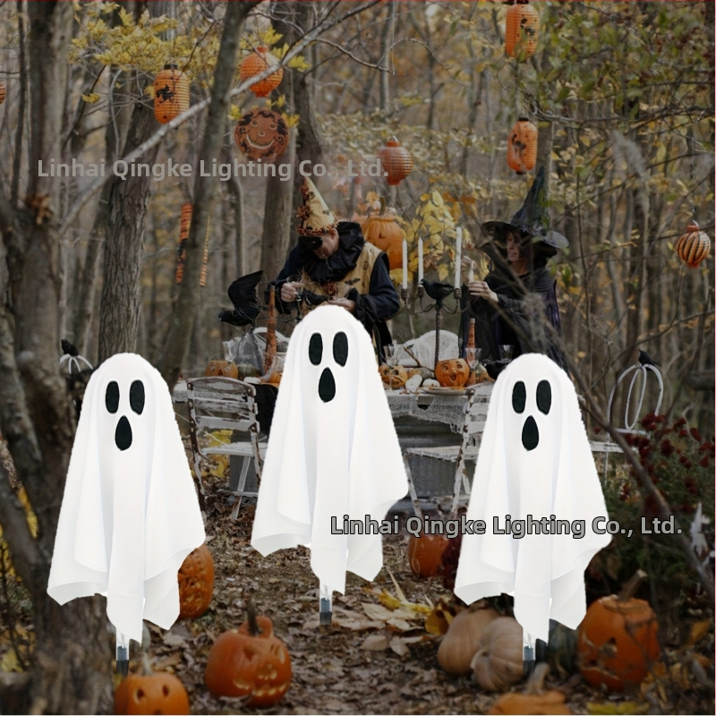 Solárna Halloween duch podzemná lampa do dvora – IP65, 0,3W, 6–12 h, materiály: plast/kovové umenie/textília, CE certifikát