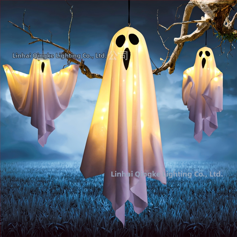 Solárna Halloween duch podzemná lampa do dvora – IP65, 0,3W, 6–12 h, materiály: plast/kovové umenie/textília, CE certifikát