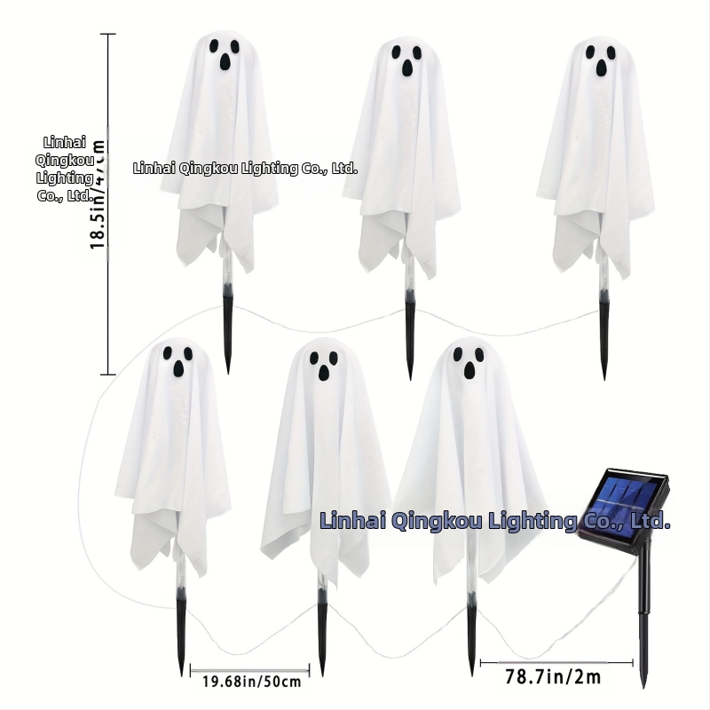 Solárna Halloween duch podzemná lampa do dvora – IP65, 0,3W, 6–12 h, materiály: plast/kovové umenie/textília, CE certifikát
