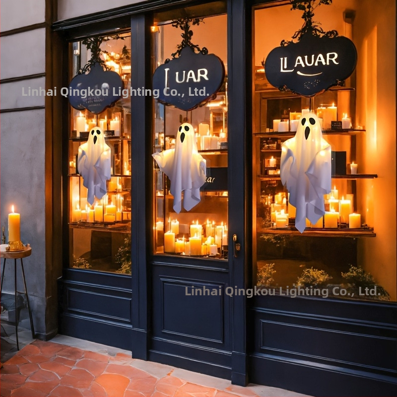 Solárna Halloween duch podzemná lampa do dvora – IP65, 0,3W, 6–12 h, materiály: plast/kovové umenie/textília, CE certifikát