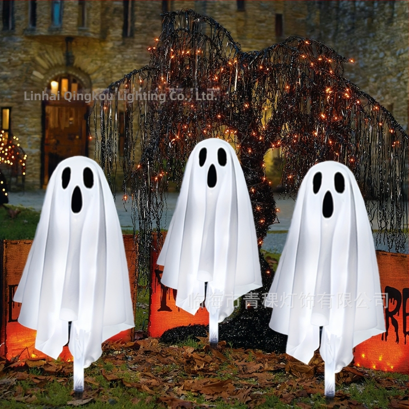 Solárna Halloween duch podzemná lampa do dvora – IP65, 0,3W, 6–12 h, materiály: plast/kovové umenie/textília, CE certifikát