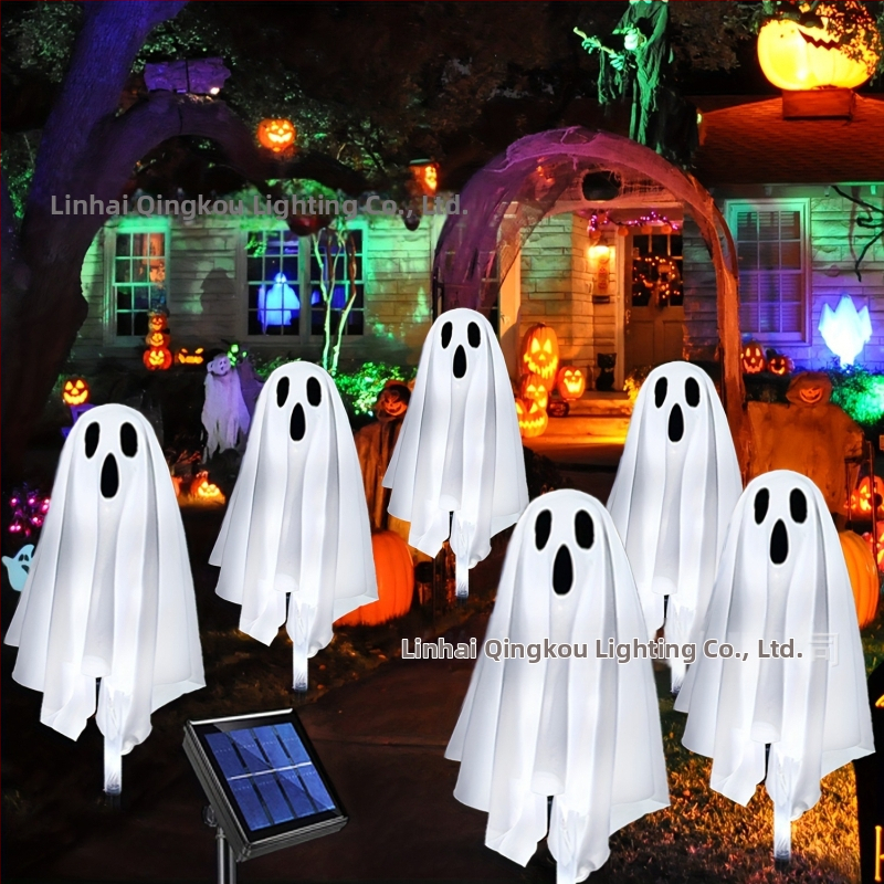 Solárna Halloween duch podzemná lampa do dvora – IP65, 0,3W, 6–12 h, materiály: plast/kovové umenie/textília, CE certifikát