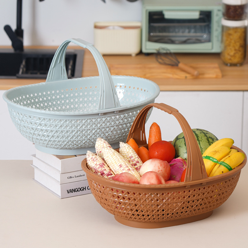 Pirkinių krepšys: plastikinis krepšys su bambuko imitacija, nešiojamas, 10 kg apkrova, drenavimo krepšys