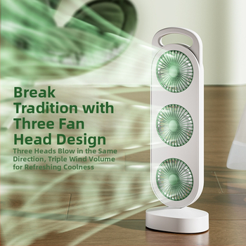 Αυτοφορτιζόμενος επιτραπέζιος ανεμιστήρας USB με ενσωματωμένη μπαταρία 800–1000 mAh, 5 λεπίδες, 3 ταχύτητες, θόρυβος 36–45 dB, περίβλημα ABS