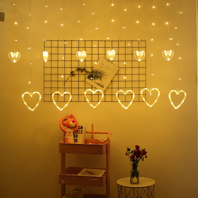 LED aizkaru gaismas ar sirdi - sirds formas LED virtenes gaismas, model zy-005, 0.06W, ieeja 220V, IP65 ūdensnecaurīgs, pogas vadība