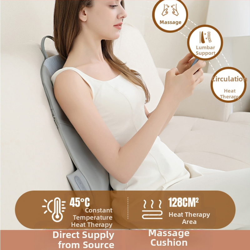 Масажна възглавница за кръст и гръб с 2 масажни глави, месене, термична компресия с червена светлина и инфрачервена терапия, за домашна и автомобилна употреба