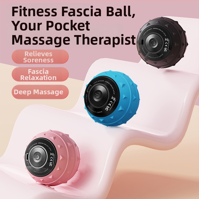 Vibracinis masažo kamuolys visam kūnui - elektrinė fascijos kamuolys raumenų atsipalaidavimui, fitnesui ir jogai | Medžiaga: ABS + silika gelis, USB įkrovimas, baterijos veikimo laikas ~3 val., CE/ROHS/FCC sertifikatai