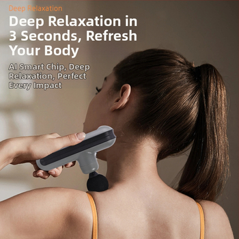 Mini nešiojamas fascijos masažo prietaisas namų naudojimui; šepetėlių motoras; iki 5-ojo greičio ar aukštesnis; 4 masažo galvutės; įmontuota baterija; triukšmas mažiau kaip 36 dB