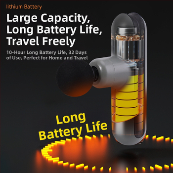 Mini nešiojamas fascijos masažo prietaisas namų naudojimui; šepetėlių motoras; iki 5-ojo greičio ar aukštesnis; 4 masažo galvutės; įmontuota baterija; triukšmas mažiau kaip 36 dB