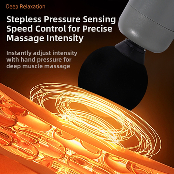 Mini nešiojamas fascijos masažo prietaisas namų naudojimui; šepetėlių motoras; iki 5-ojo greičio ar aukštesnis; 4 masažo galvutės; įmontuota baterija; triukšmas mažiau kaip 36 dB