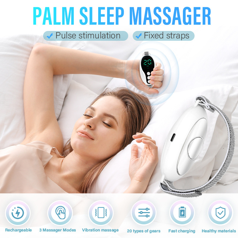 Rankinis miego pagalbininkas su įmontuota įkraunama baterija, skaitmeniniu ekranu, laidiniu valdymu, pulsine šilumos terapija ir mikro srovės diržu