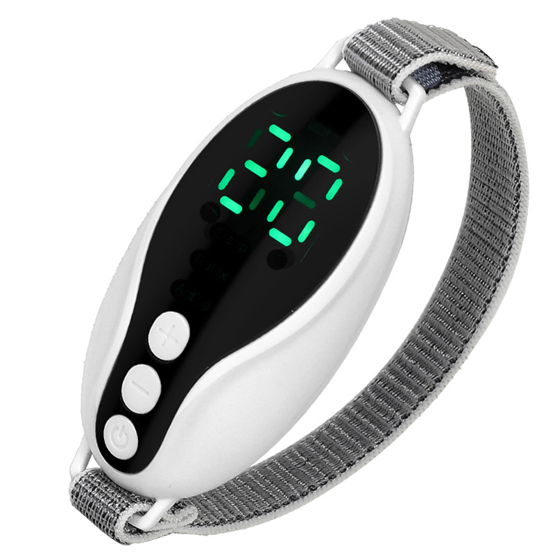 Rankinis miego pagalbininkas su įmontuota įkraunama baterija, skaitmeniniu ekranu, laidiniu valdymu, pulsine šilumos terapija ir mikro srovės diržu