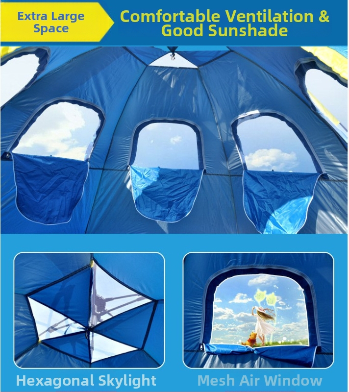 хексагонална палатка за 6-8 души с двойни врати, бързо монтиране, камуфлажен модел, водоустойчива 1500-2000 mm