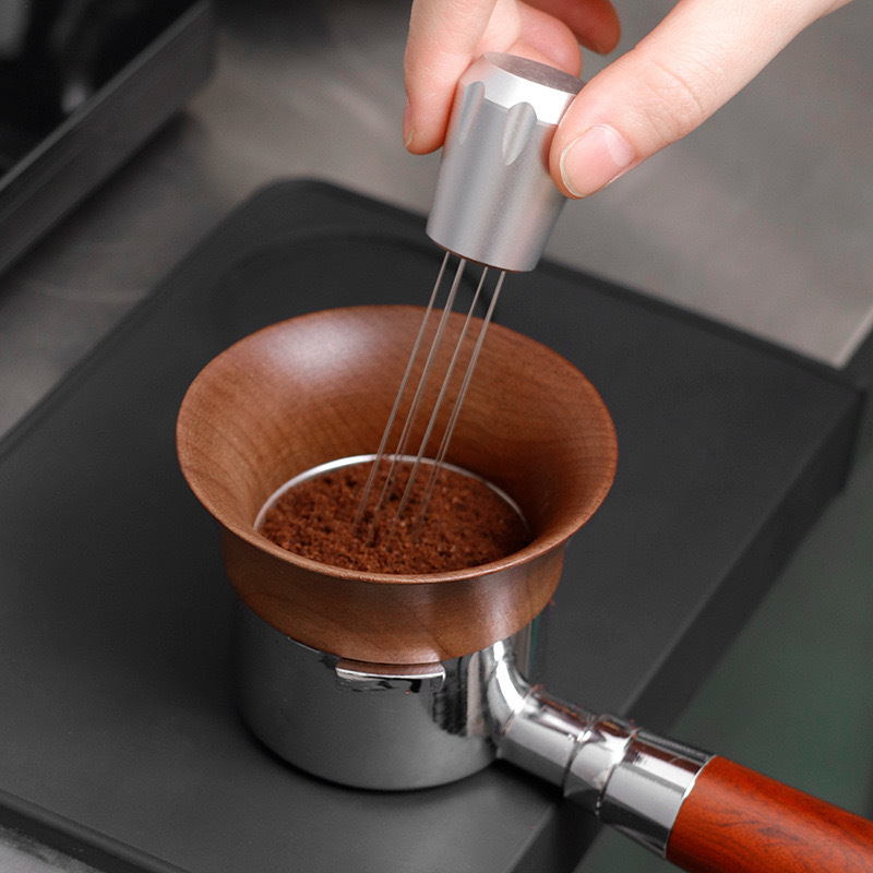 Diófából készült adagológyűrű eszpresszó őrlőhöz és olasz kávéfőző fogantyúhoz – kézi kiegészítő