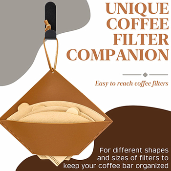 PU oda – nešiojamas kavos filtro popieriaus laikiklis ventiliatoriaus forma su saugojimo krepšeliu, lengvas prabangos stilius, pritaikomas logotipas