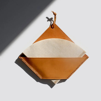 PU oda – nešiojamas kavos filtro popieriaus laikiklis ventiliatoriaus forma su saugojimo krepšeliu, lengvas prabangos stilius, pritaikomas logotipas