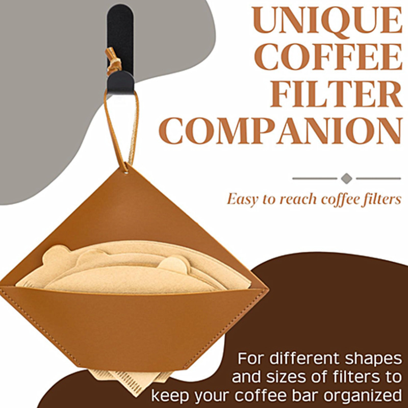 PU oda – nešiojamas kavos filtro popieriaus laikiklis ventiliatoriaus forma su saugojimo krepšeliu, lengvas prabangos stilius, pritaikomas logotipas