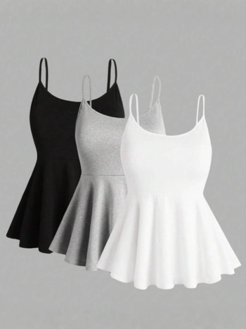 3-pak sievietes camisole vasaras topi, poliestera-spandeksa maisījums, mikroelastika, garums 50–65 cm, plecu siksnas nav noņemamas, šaurs siluets, vasara 2025