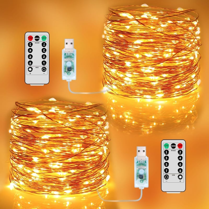 LED gaismas virkne no vara vadiem, USB barošana, ūdensdrošīga, abstrakts dizains, 8 funkciju attālais vadības pults