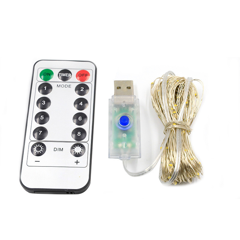 LED rézdrótos fényfüzér USB-tápellátással, vízálló, absztrakt dizájn, 8 funkciós távirányító