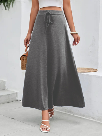 Φούστα midi υψηλής μέσης σε Α-γραμμή, διακοσμητικό ψεύτικο κορδόνι, πολυεστέρας 95%+