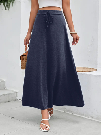 Φούστα midi υψηλής μέσης σε Α-γραμμή, διακοσμητικό ψεύτικο κορδόνι, πολυεστέρας 95%+