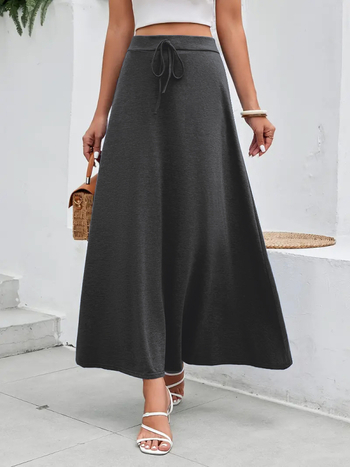 Φούστα midi υψηλής μέσης σε Α-γραμμή, διακοσμητικό ψεύτικο κορδόνι, πολυεστέρας 95%+