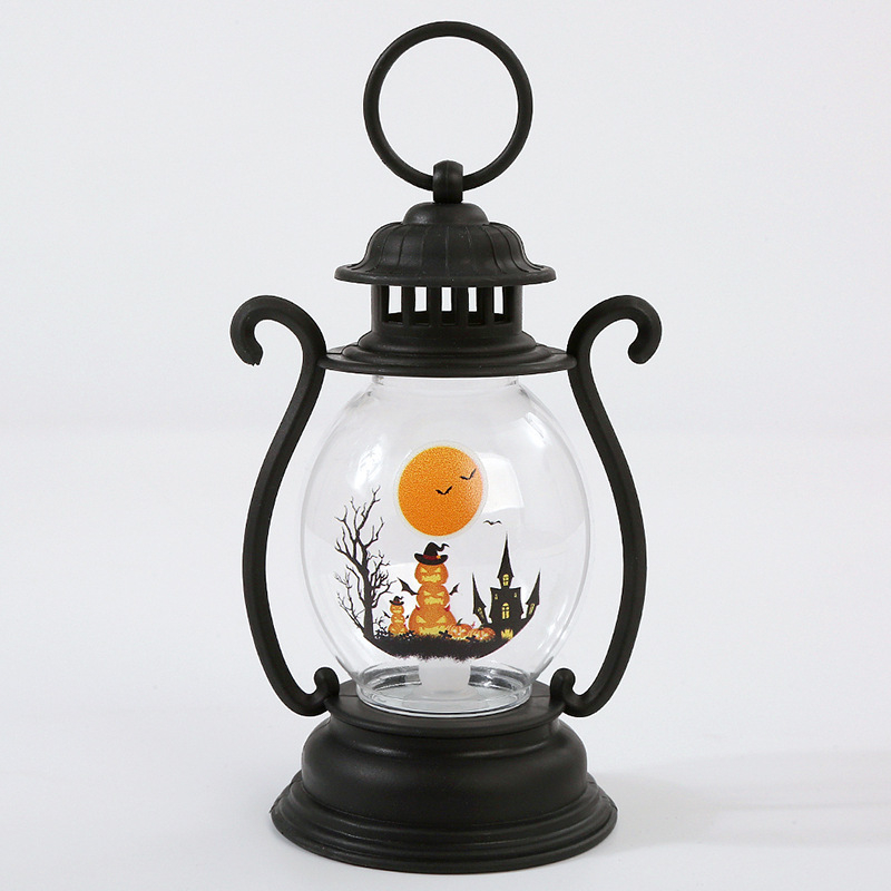 Halloween LED lámpás függő dísz, műanyagból – helyszíni díszlet, retro olajlámpa-stílusú dekoráció