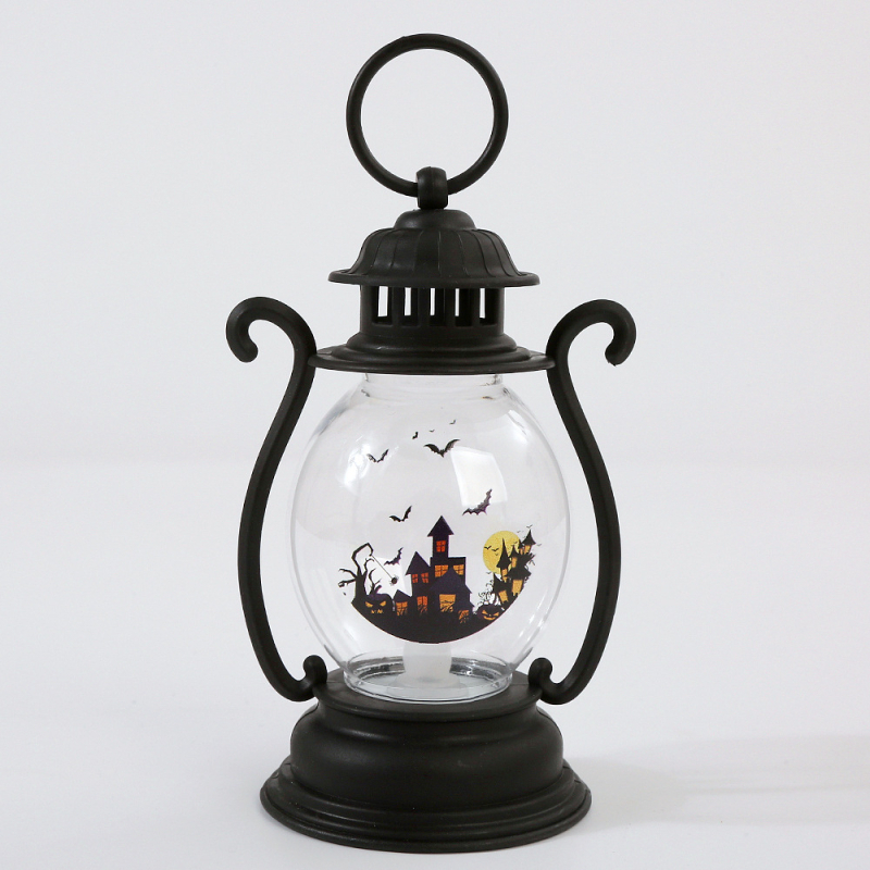 Halloween LED lámpás függő dísz, műanyagból – helyszíni díszlet, retro olajlámpa-stílusú dekoráció