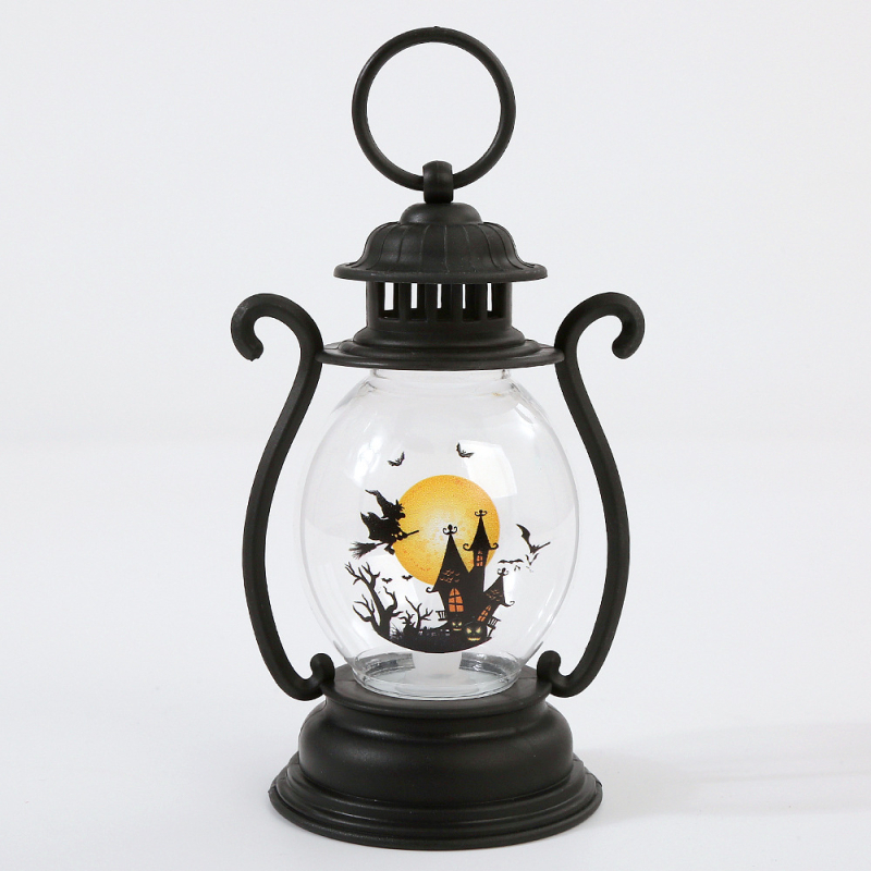 Halloween LED lámpás függő dísz, műanyagból – helyszíni díszlet, retro olajlámpa-stílusú dekoráció