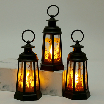 Хелоуин LED фенер за бюро, ретро шестъгълен дизайн, материали: пластмаса и стъкло, декоративен реквизит за сценично оформление