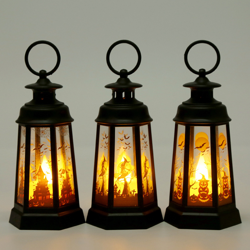 Хелоуин LED фенер за бюро, ретро шестъгълен дизайн, материали: пластмаса и стъкло, декоративен реквизит за сценично оформление