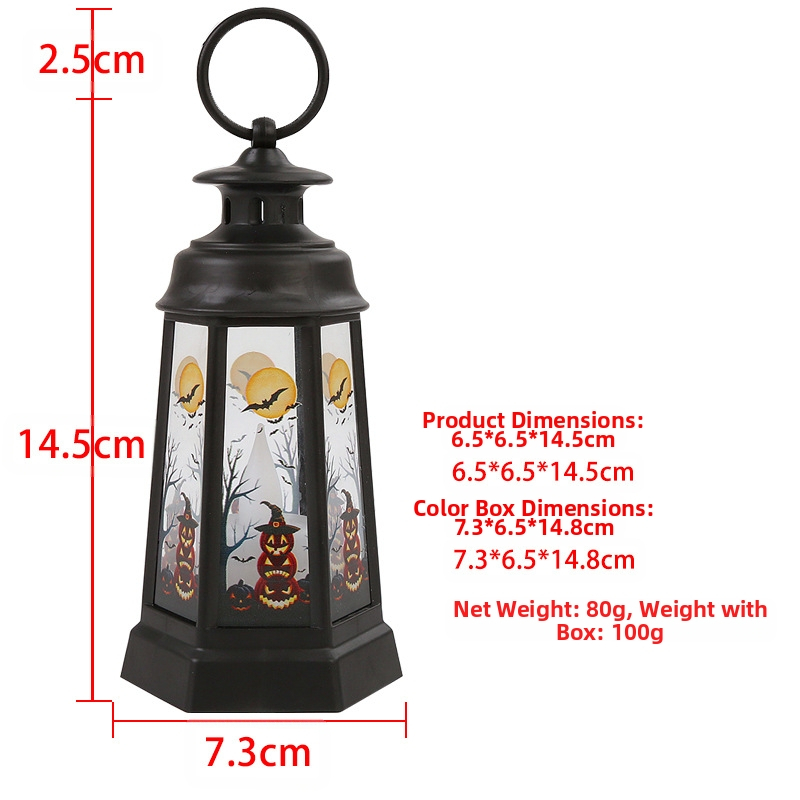 Хелоуин LED фенер за бюро, ретро шестъгълен дизайн, материали: пластмаса и стъкло, декоративен реквизит за сценично оформление